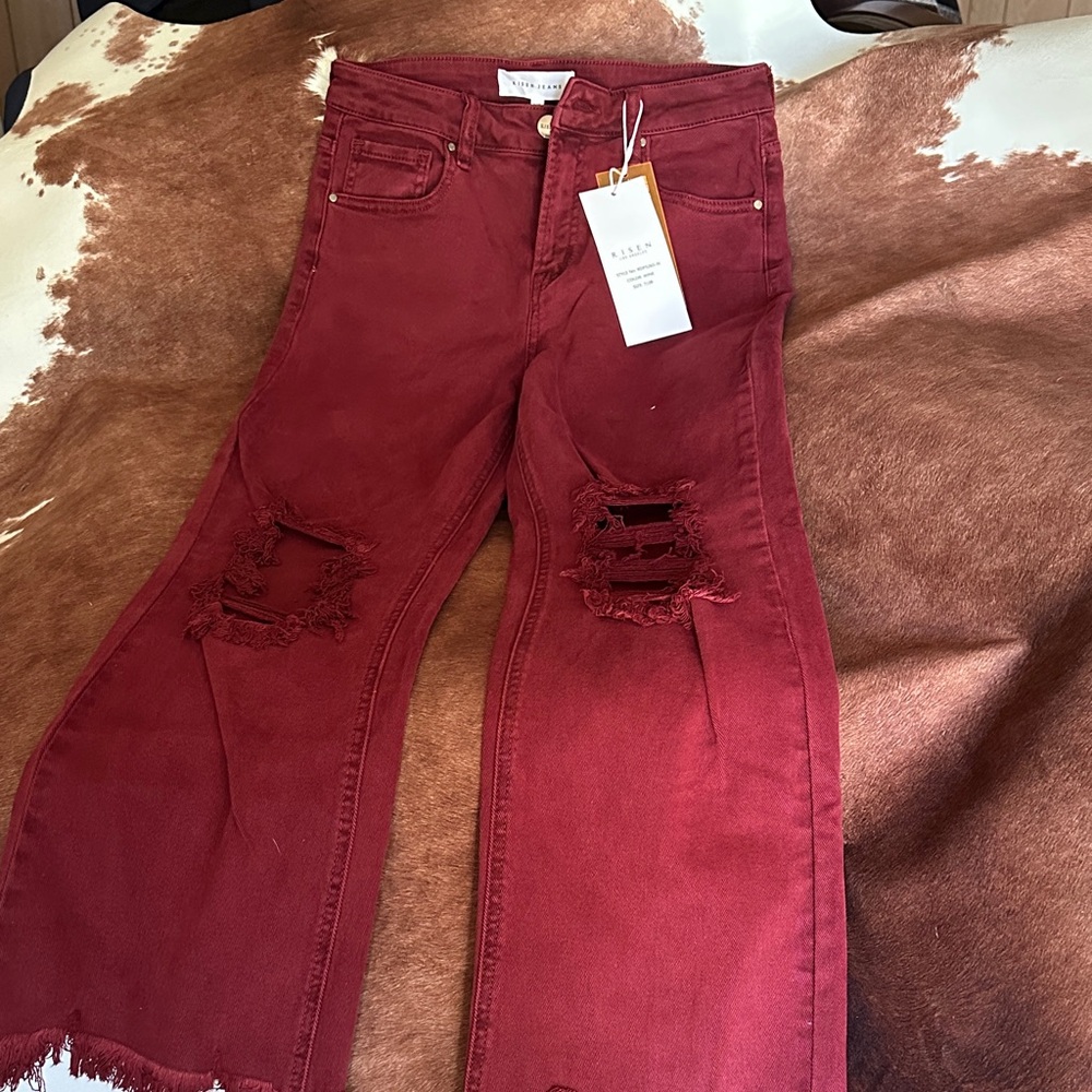 Stylish Red Distressed Ankle Jeans